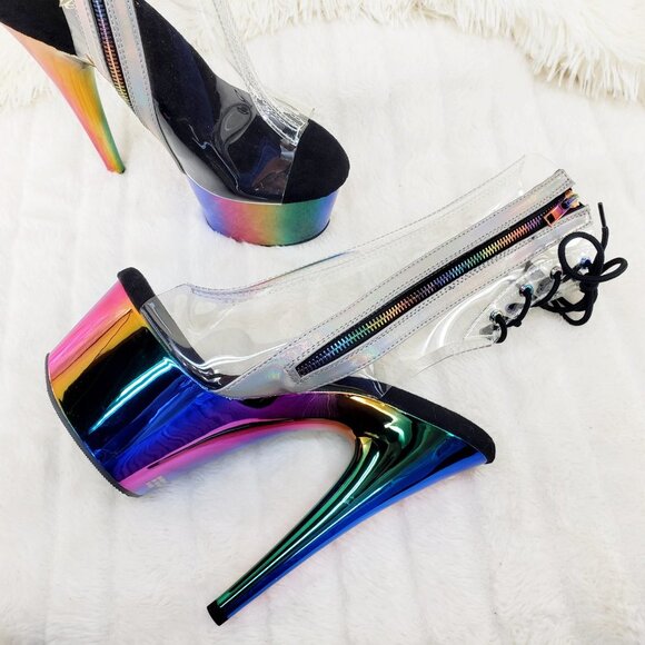 Rainbow Platform High Heel Clear Upper Ankle Boots - Picture 2 of 15